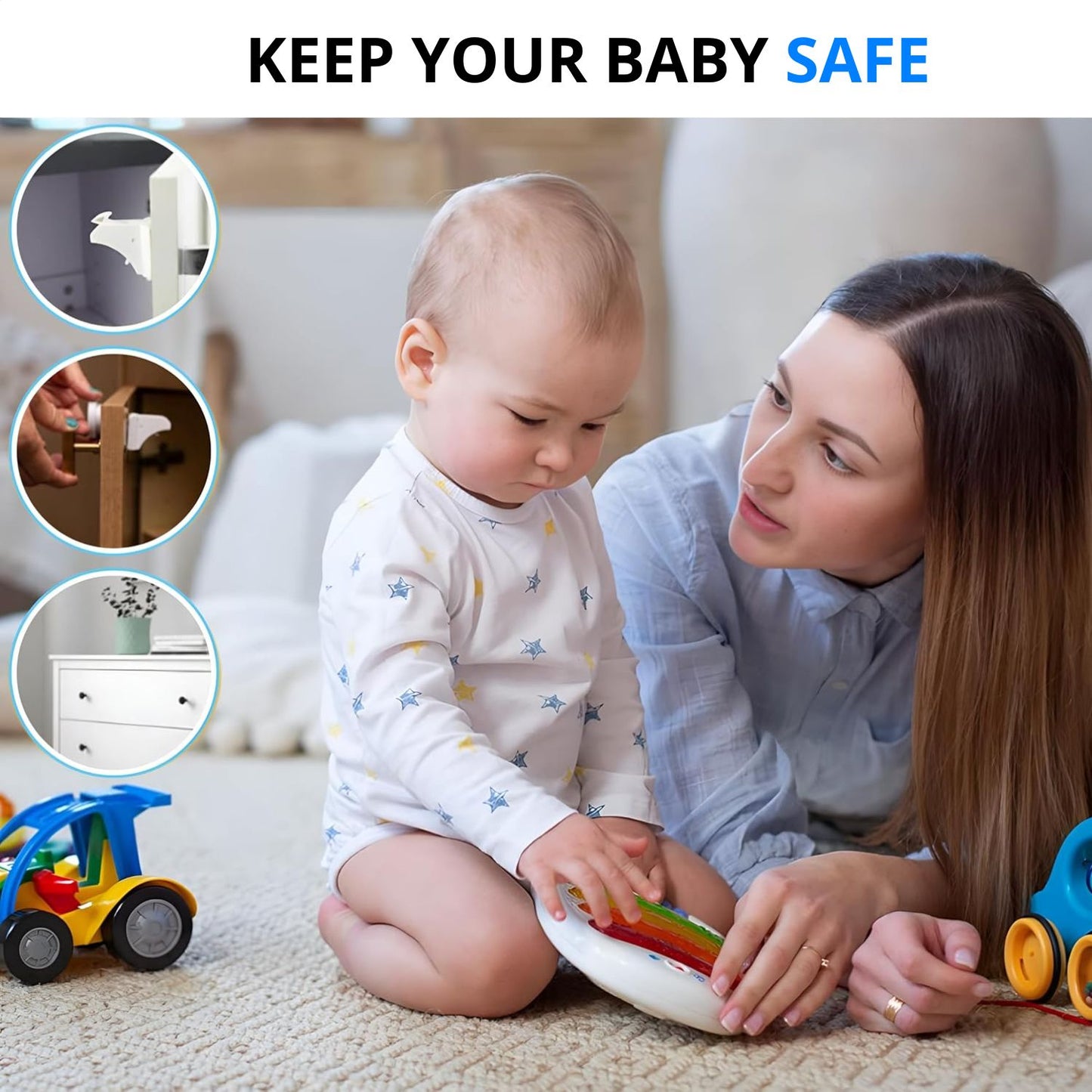 Magnetic Cabinet Locks (12 Locks + 3 Keys)