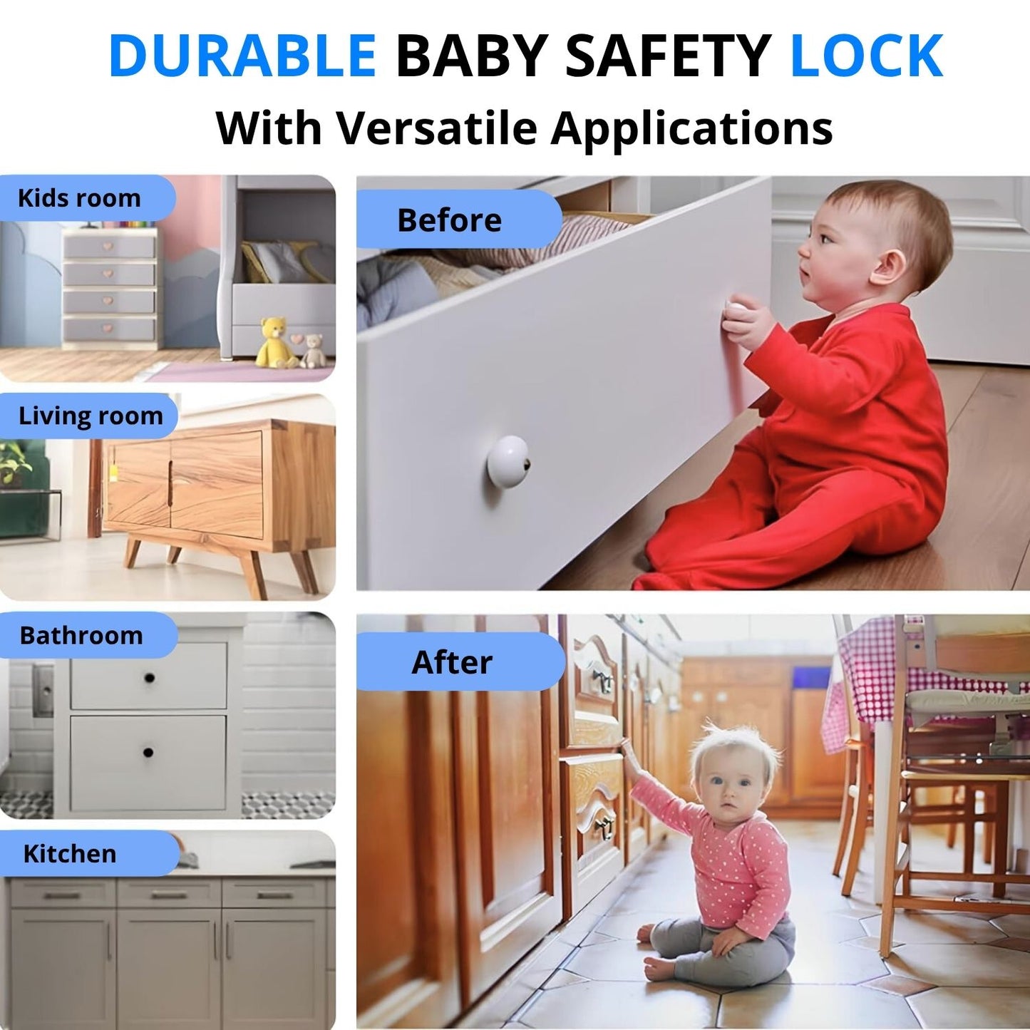 Magnetic Cabinet Locks (12 Locks + 3 Keys)