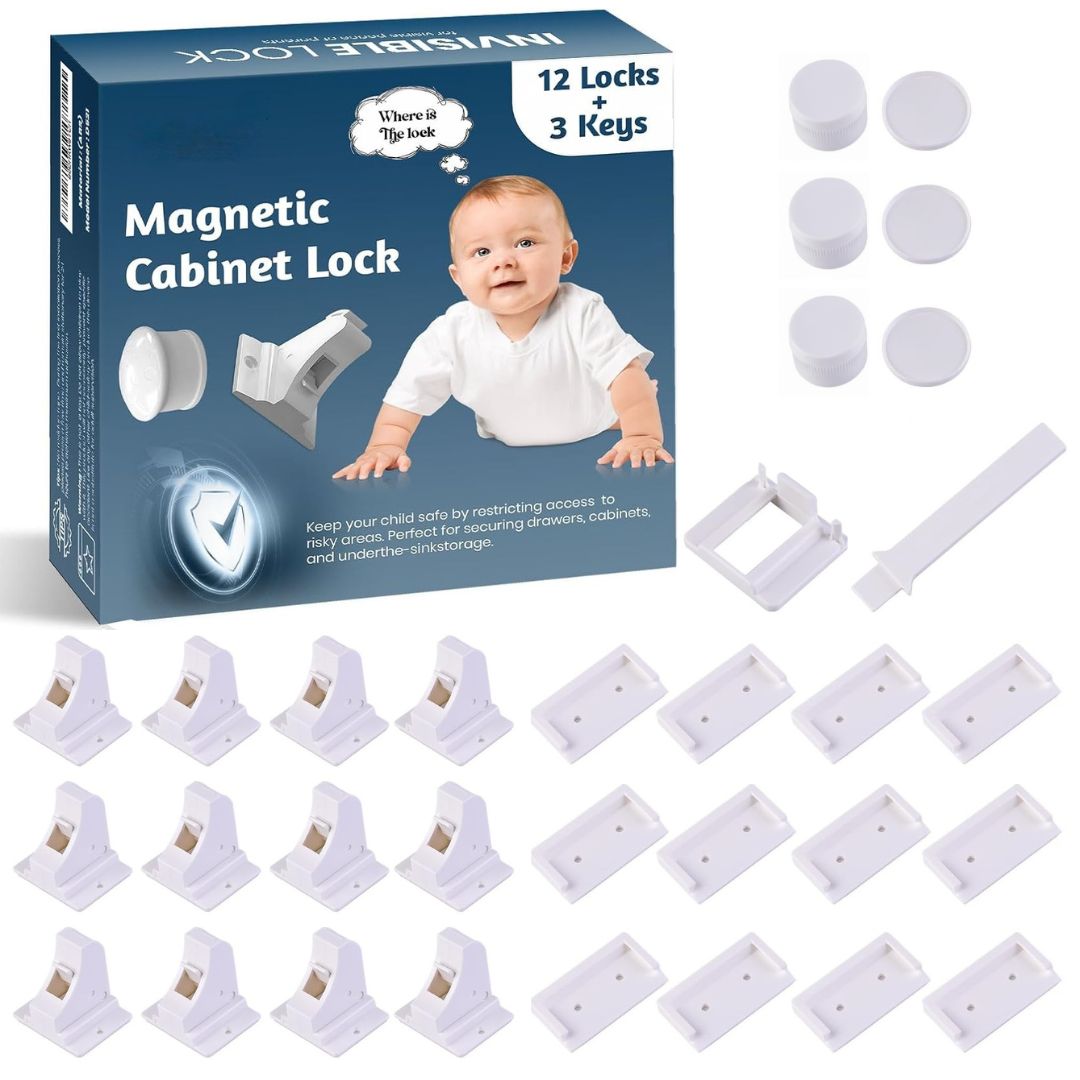 Magnetic Cabinet Locks (12 Locks + 3 Keys)