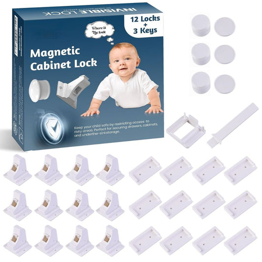 Magnetic Cabinet Locks (12 Locks + 3 Keys)