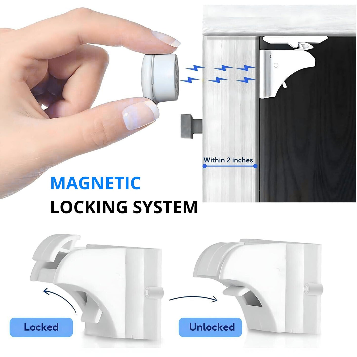 Magnetic Cabinet Locks (12 Locks + 3 Keys)